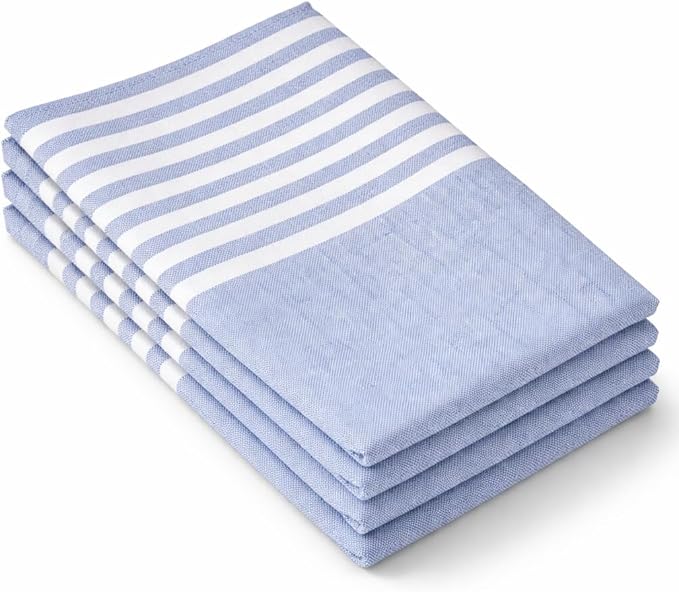 Cloth Napkins 18x18 Inches - Striped Design, 100% Cotton, Reusable & Durable Fabric Napkins for Dining, Everyday Meals, Events, Parties - Machine Washable, Set of 4, Indigo Blue