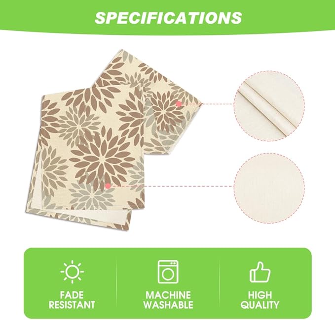 Artoid Mode Brown Gray Dahlia Pinnata Flower Floral Table Runner, Seasonal Holiday Kitchen Dining Table Decoration for Home Party Decor 13x72 Inch