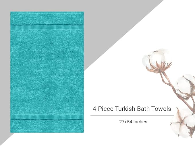 Towel Bazaar Premium Cotton Super Soft and Absorbent Turkish Towels (4-Piece Bath Towels, Aqua Blue)