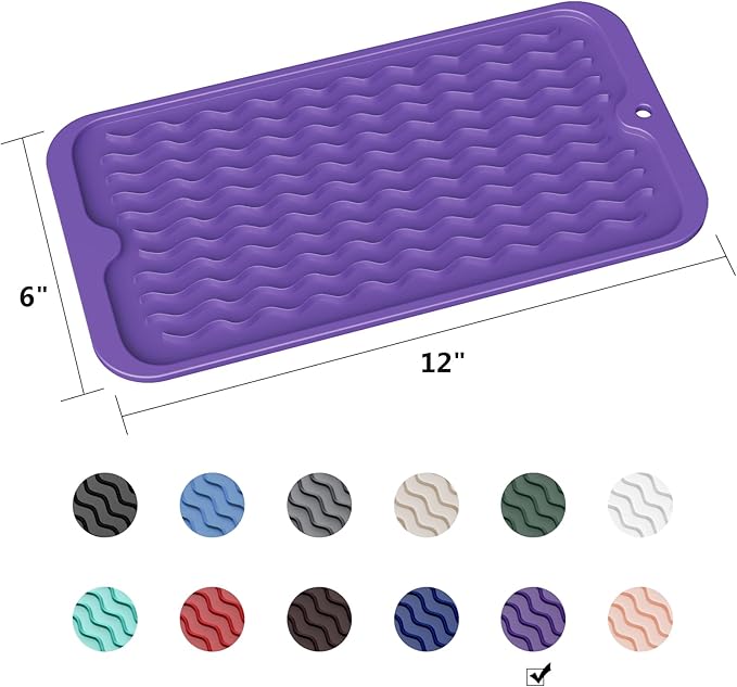 ZLR Silicone Sponge Holder & Sink Caddy Tray (6" x 12") - Narrow Dish Drying Mat for Kitchen Counter - Waterproof Soap Dispenser Organizer, Non-Slip Bathroom Vanity Tray (Meadow Violet)