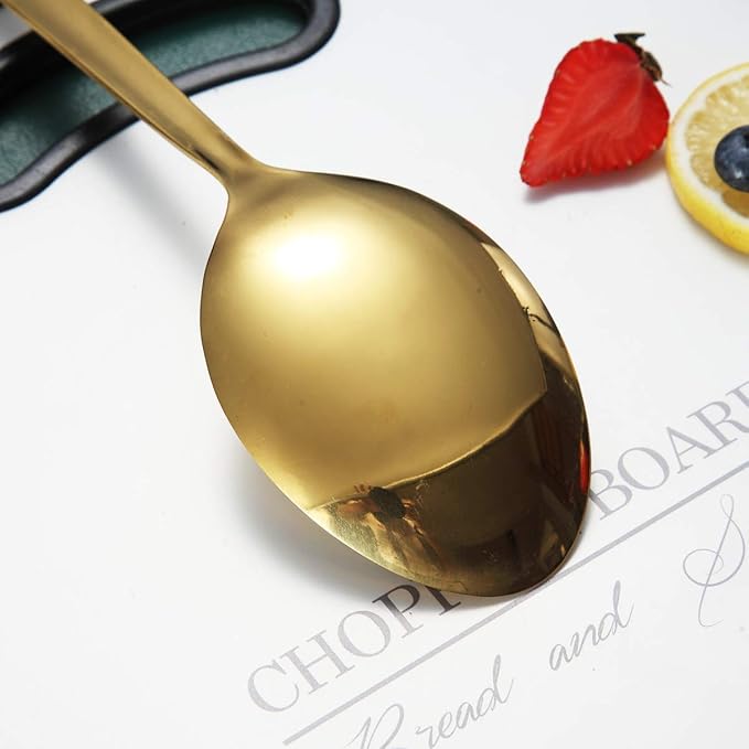 Berglander Gold Cooking Spoon, Stainless Steel Solid Serving Spoon Titanium Gold Plating, Basting Kitchen Spoon For Cooking, Dishwasher Safe, Easy to Clean