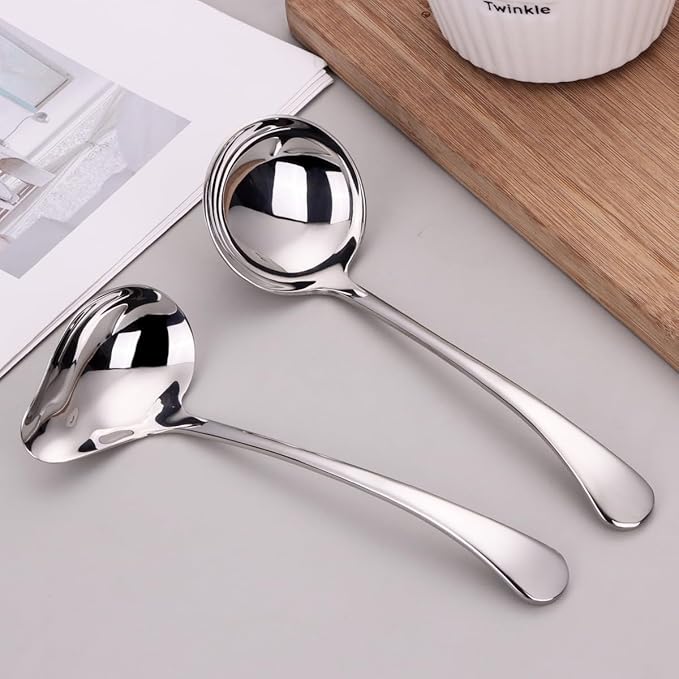 1-Piece Sauce Ladle and 1-Piece Gravy Ladle, 18/10 Stainless Steel, Dishwasher Safe(Silver)