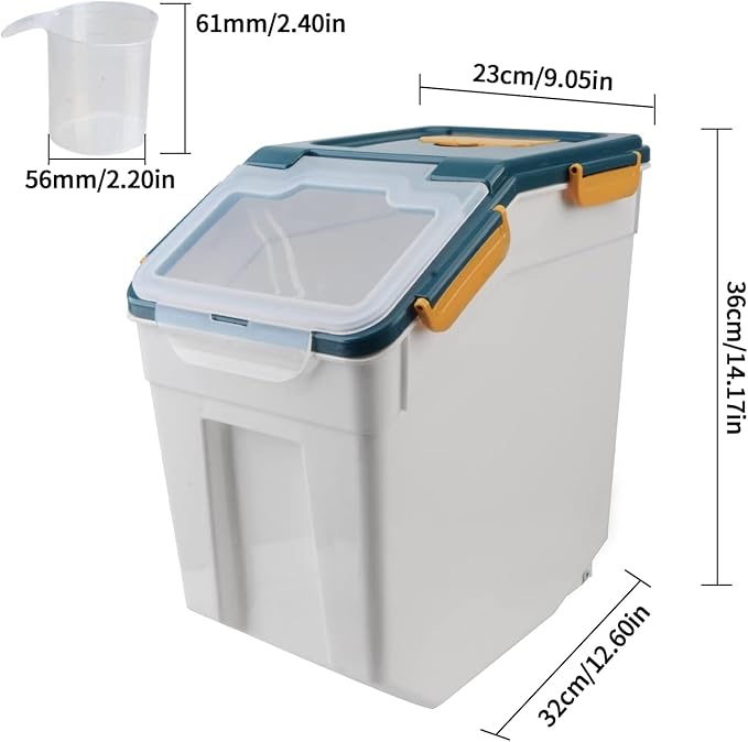 Saim Flour Storage Container 25lb, 4Pack Airtight Rice Storage Containers with Wheels, Measuring Cup, Scoop for Flour, Rice, Grain, Cereal, Dry Food Organizer (Dark Blue)