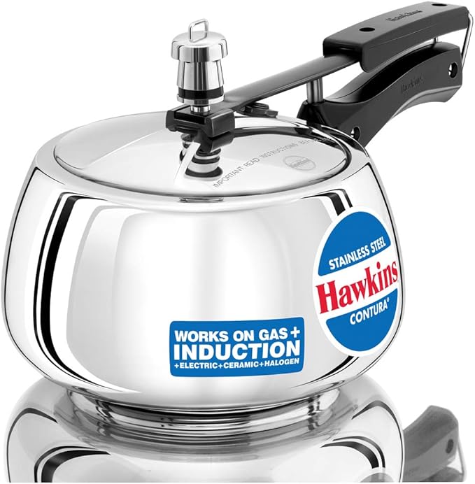 Hawkins 3 Litre Contura Pressure Cooker, Stainless Steel Inner Lid Cooker, Handi Cooker, Induction Cooker, Silver (SSC30)