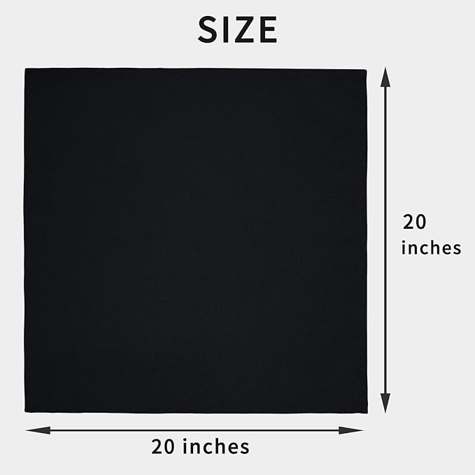 Restaurant Cloth Napkins Set of 12 Pack, Dinner Napkins Cloth Washable 20 x 20 Ins, MJS Commercial Quality, Reusable Table Napkins Cloth, Non-iron, No Fade, Easy to Remove Stains, Carbon Black