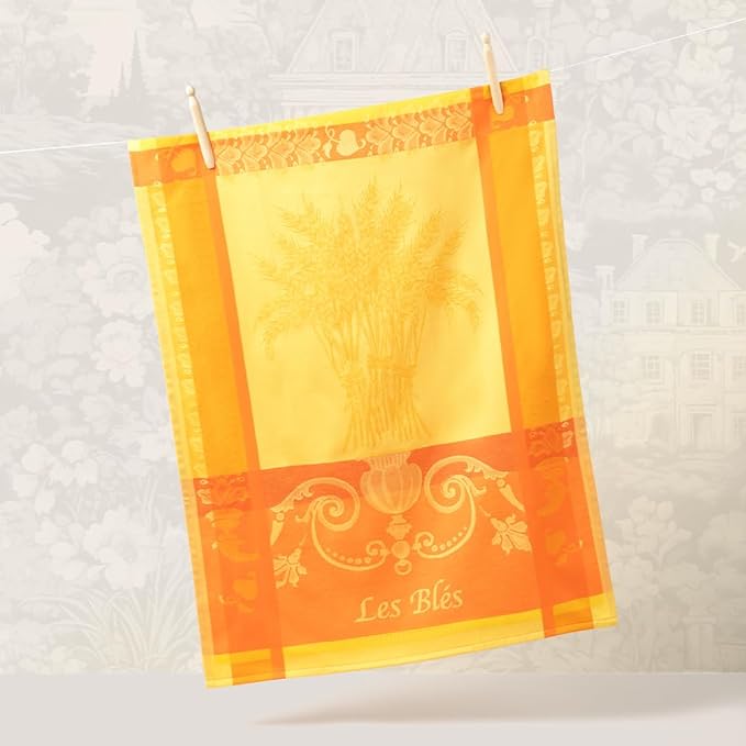 Garnier Thiebaut Les Bles Safran (Saffron Wheat) French Kitchen Towel 22"x30", Cotton, Jacquard