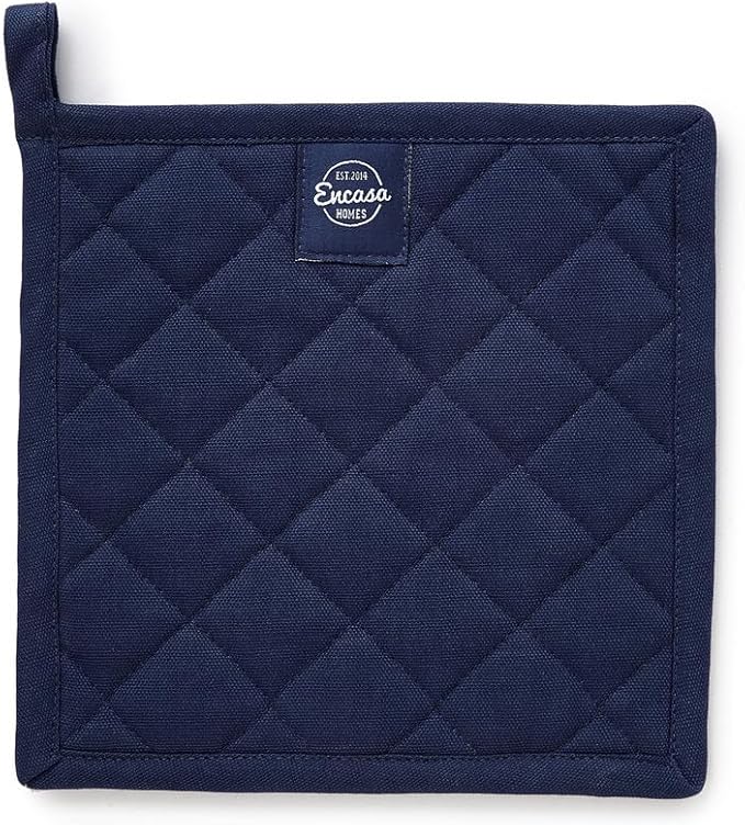 Encasa XO Heat Resistant Cotton Pot Holders with Hanging Loop - Set of 2 - Scotch Blue - Multipurpose Quilted Everyday Hot Pad for Kitchen, Camping, BBQ & Microwave - 8x8 in