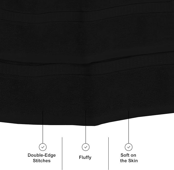 GOLD TEXTILES Premium Hand Towels for Bathroom -100% Ring Spun Cotton (Black,4 Pack, 16x30 Inches) Luxury Soft Absorbent & Quick Dry, Bathroom Hand Towel Perfect for Hotel, Salon, Gym & Spa