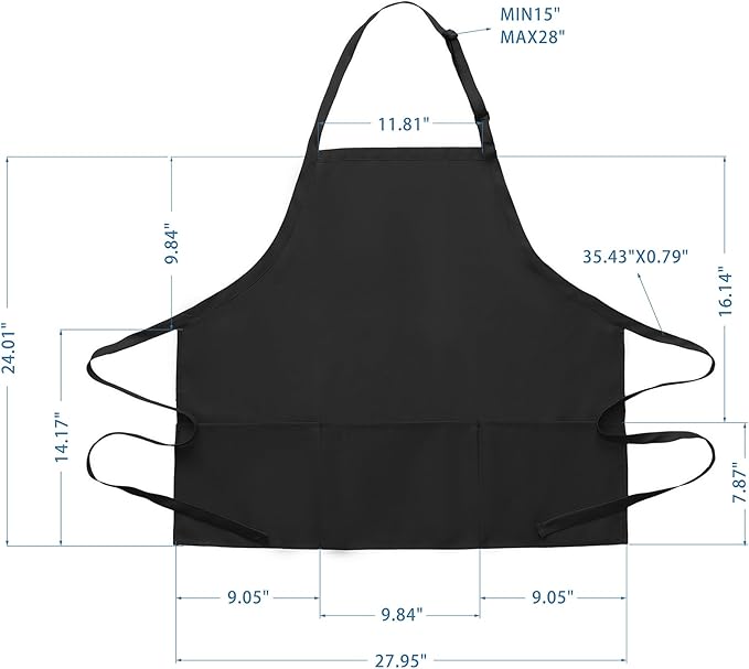 BOHARERS Kitchen Cooking Apron Unisex Adjustable chef apron with 3 pockets,2 Pack Black