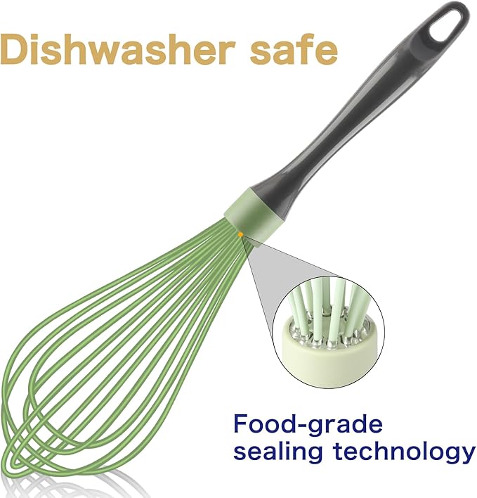 OYV Green Silicone Whisk, Professional Plastic Whisks for Cooking Non-Scratch, Stainless Steel & Heat Resistant Rubber Wisk, Dishwasher Safe, 12-Inch