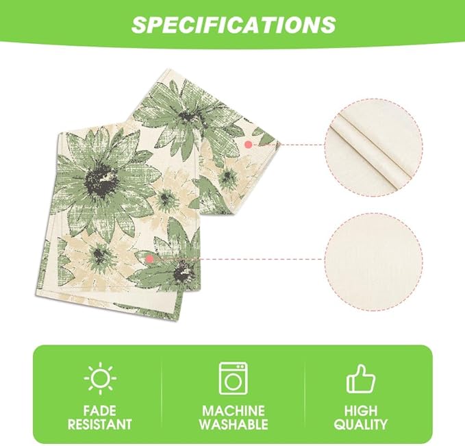 Artoid Mode Green Retro Daisy Spring Table Runner, Seasonal Vintage Kitchen Dining Table Decoration for Home Party Decor 13x72 Inch