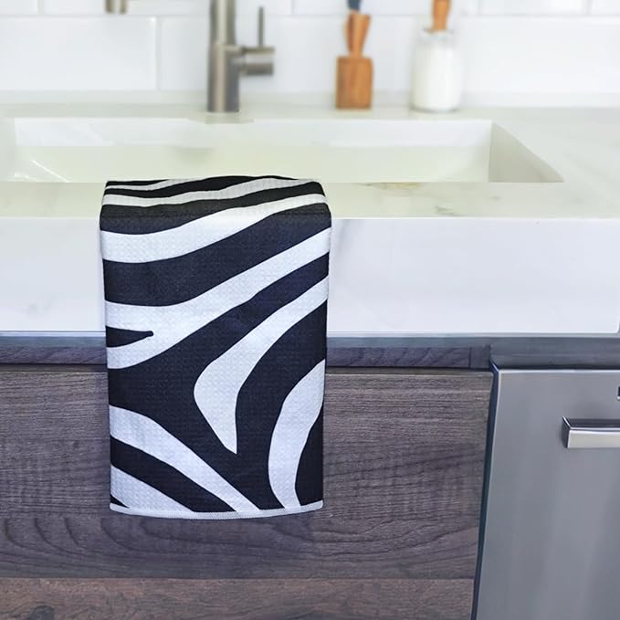 18” x 30” Highly Absorbent Kitchen Towels, Quick Dry Microfiber Tea Towel, Dish Towels for Kitchen Drying, Ultra Soft Premium Hand Towels (Black Stripes, 18" x 30" (1 Pack))