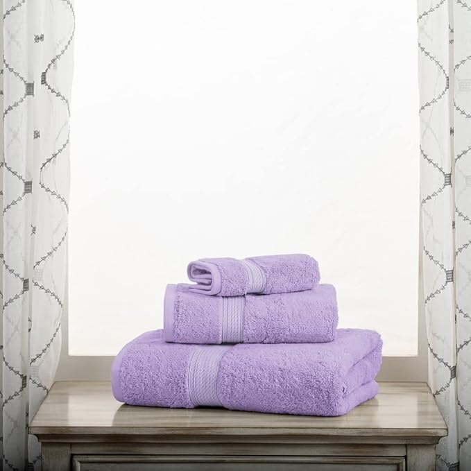 SUPERIOR Egyptian Cotton Pile 3 Piece Towel Set, Includes 1 Bath, 1 Hand, 1 Face Towel/Washcloth, Ultra Soft Luxury Towels, Thick Plush Essentials, Guest Bath, Spa, Hotel Bathroom, Purple