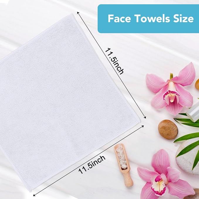 Orighty Washcloths Towels Set 10 Pack, Highly Absorbent and Soft Feel Microfiber Face Cloths, Multi-Purpose Wash Cloths & Hand Towels for Bathroom, Hotel, Spa, and Gym, 11.5x11.5 Inch, White