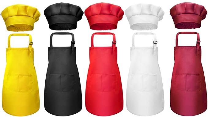 Tamicy 10 Pieces Kids Chef Hat and Apron Set