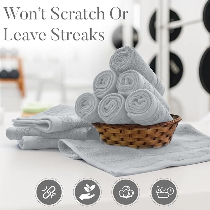 DAN RIVER 12-Pack Premium 100% Cotton Highrise Face Towels for Bathroom - Reusable Face Wash Cloths for Showering 12x12 Inches - 550 GSM Super Soft & Absorbent Luxury WashCloths for Body, Spa & Gym