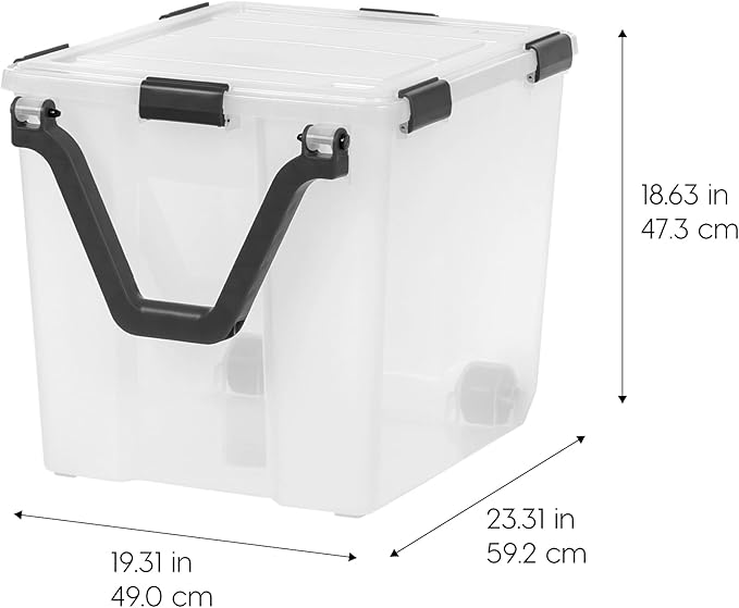 IRIS USA 106 Quart WEATHERPRO Wheeled Plastic Storage Bin Tote Organizing Container with Durable Lid and Seal and Secure Latching Buckles, Clear/Black, 3 Pack