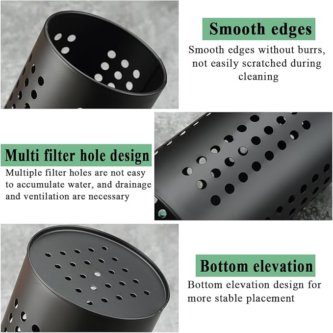 Berglander Kitchen Utensils Holder for Counter Top 2 Pieces, Black Stainless Steel Cutlery Holder, Kitchen Essentials Farmhouse Style Home Countertop Organizer