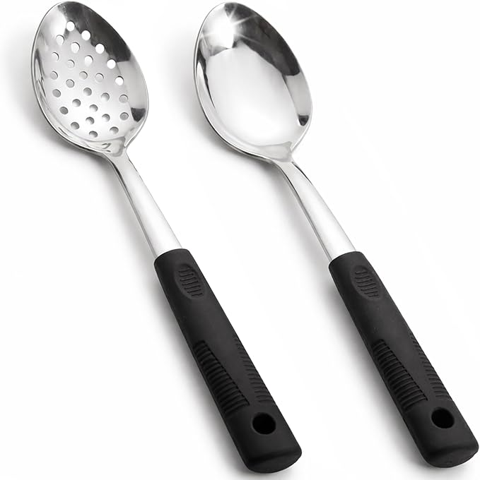 Stainless Steel Serving spoons set with Slotted Spoon.Serving Spoon and Perforated Spoon, kitchen cooking serving utensils set cooking spoon