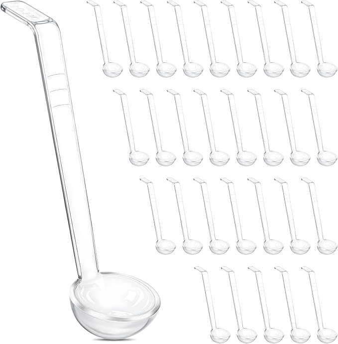30 Pcs 1 Oz Small Ladle, 7.87 Inch Clear Plastic Long Handle Mini Ladles for Serving Sauce, Soup, Dressing, Punch Bowl, Gravy, Cocktail, Party Catering