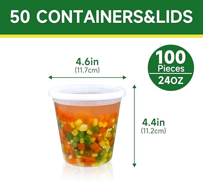 Dealusy 50 Set 24 oz Deli Containers with Lids, Leak-Proof BPA Free Plastic Take Out Bowls, Food Storage Containers for Takeout Meal Prep Storage, Freezer, Microwave & Dishwasher Safe