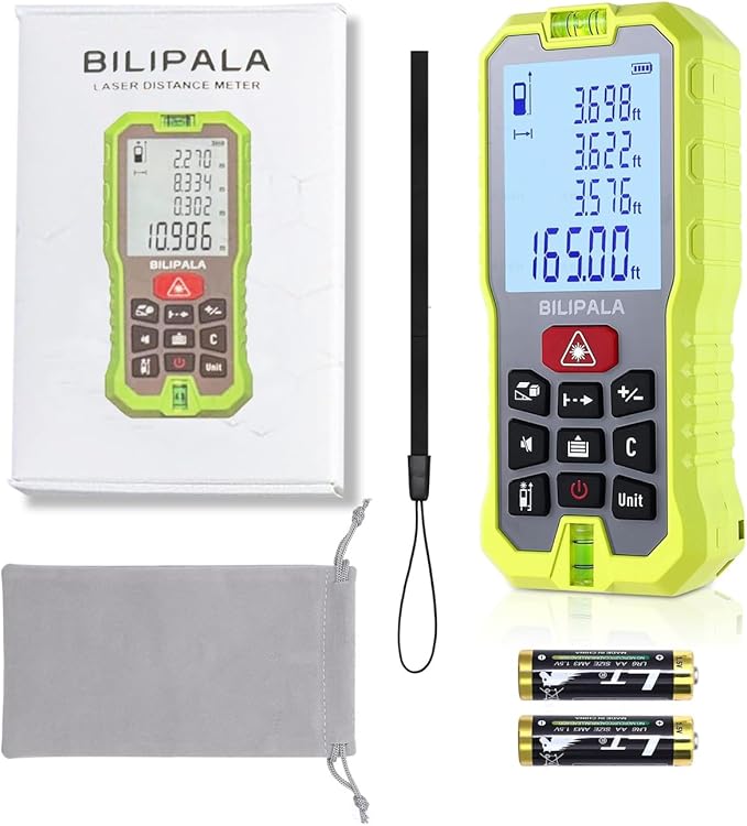 Laser Measure 229ft, Digital Laser Distance Meter with 2 Bubble Levels, 2" Backlit LCD, High Precision Laser Measuring Tool,Area Measurement,Volume and Pythagoras, Mute, Battery Included
