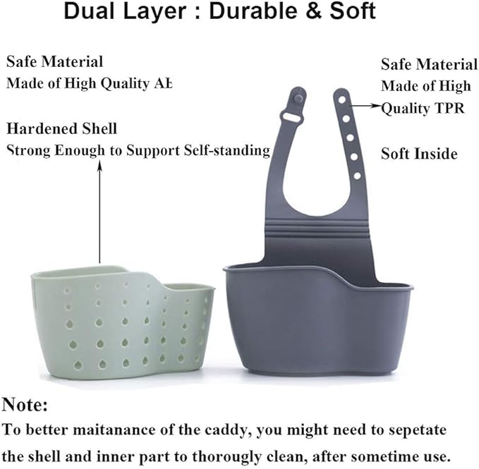 Elegantcharm EC Kitchen Sink Caddy Sponge Holder Plastic Hanging Ajustable Strap Faucet Caddy with Holes