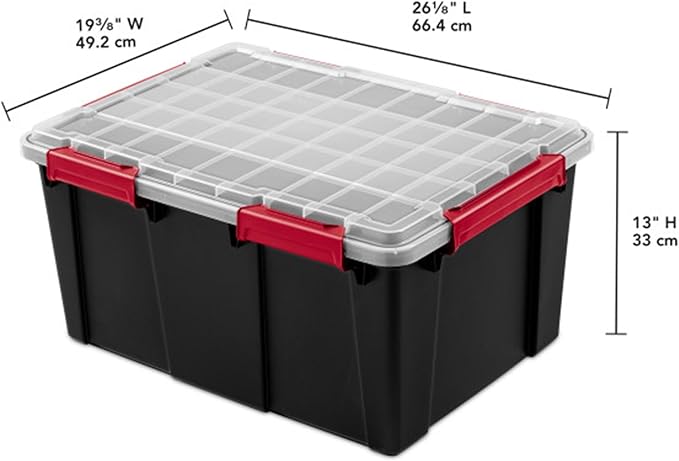Sterilite 16 Pack Gasket Box, Stackable Plastic 20 Gallon Storage Container with Lids, Black - Waterproof and Dustproof Tote for Home Organization