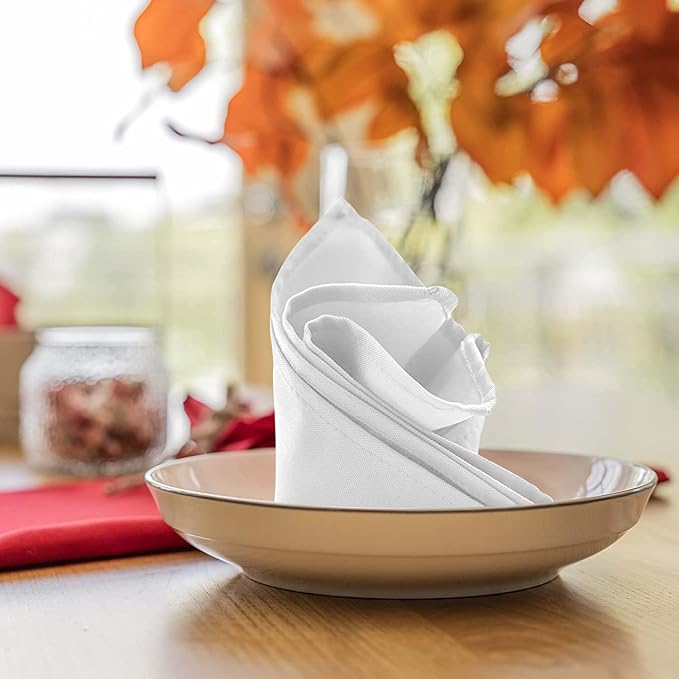 Avalon Kitchen White Cloth Napkins Bulk (Pack of 24) - 100% Polyester Dinner Linen Napkins Cloth Washable & Reusable - Durable with Hemmed Edges - Ideal for Parties and Weddings (17x17 Inches)