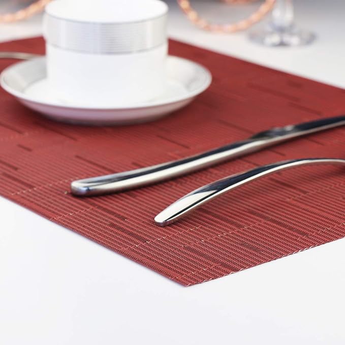 PIGCHCY Placemats,Washable Durable Woven Vinyl Placemats for Dining Table,Heat Resistant Plastic Placemats Set of 6 (18 x 12 inches,Burgundy Red)