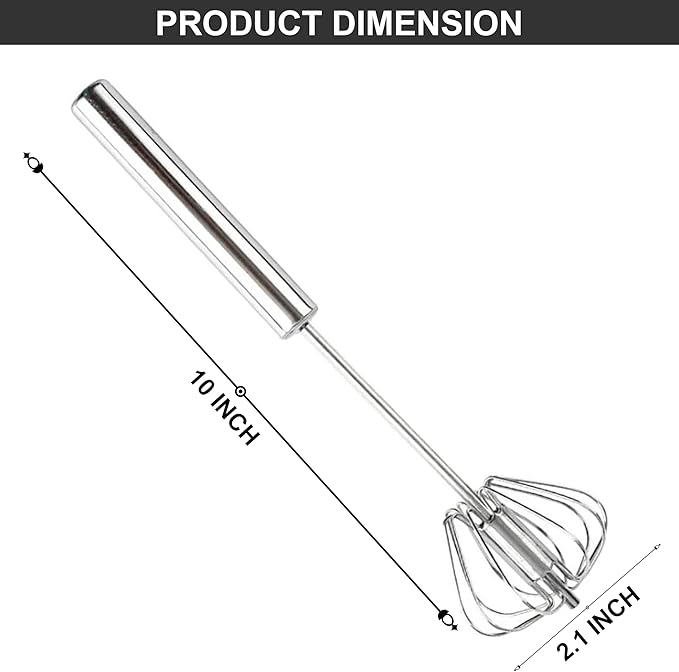Import Unk 1 Stainless Steel Whizzy Whisk, Semi Automatic Whisk Egg Whisks Mixer for Stirring, Blending, Whisking, & Beating Blender, Hand Push Mixer (10 inches)