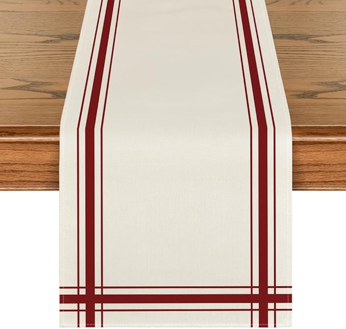 Artoid Mode Red Simple French Stripe Table Runner, Seasonal New Year Spring Summer Kitchen Dining Table Decoration for Home Party Decor 13x72 Inch