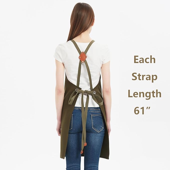 AFUN Chef Aprons for Women Men with Oversized Pockets, 12-Ounce Cotton Canvas Cross Back Water Repellent Apron (Grey Green)