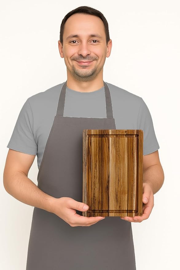 Teakhaus Cutting Board - Small (S) Wood Cutting Board with Juice Groove (14”L x 10”W) Holiday Gift Ideas for Men and Women - Gift-Ready, Thin, Lightweight, Reversible, Knife Friendly - FSC Certified