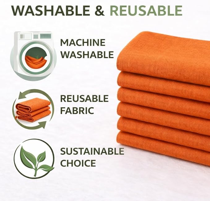 Marubhumi Cotton Cloth Dinner Napkins Set of 12, 18x18 Natural Premium Quality Mitered Corners Cotton Blend Wedding and Cocktail Napkins, Machine Washable (Orange)
