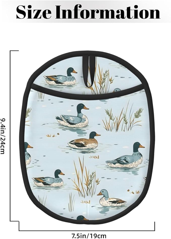 Duck Silicone Pot Holders Set of 2, Heat Resistant up to 500°F, Non-Slip Kitchen Hot Pads with Pocket and Soft Quilted Cotton Lining for Baking, Cooking and Hot Pots