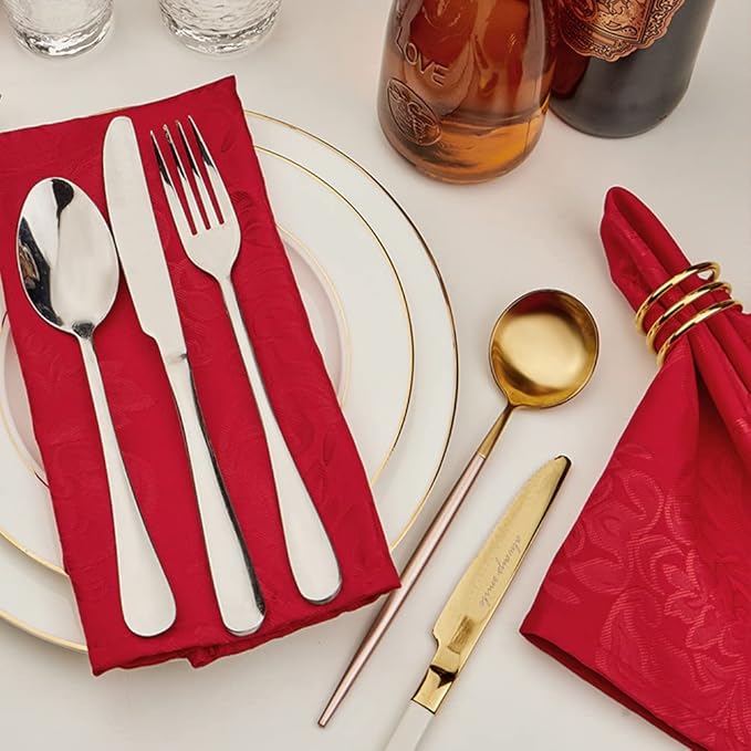 Cloth Napkins Set of 8 – Square 17x17 Inch Jacquard Fabric Polyester Washable Reusable Cloth Napkins for Kitchen Dinner Dining Restaurants Wedding Party Banquet Table (Red, 17X17 Inch)