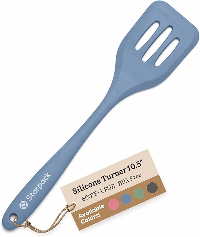 Starpack 'Head Turner' Premium Silicone Turner Spatula, Slotted Spatula - Up-to 600°F High Heat Resistant Silicone Slotted Spatulas for Cooking, LFGB Grade Non Stick Rubber Turner Spatula - 10"