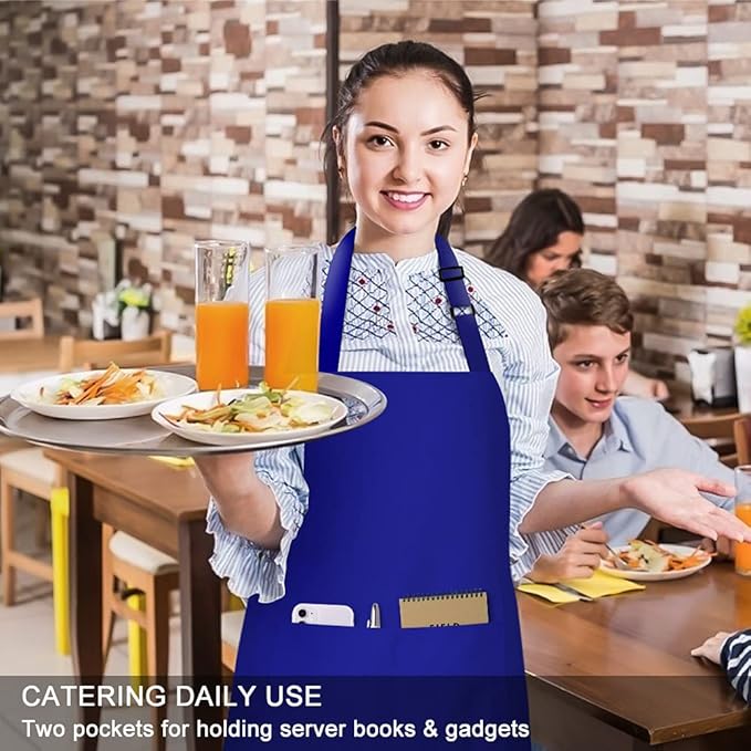 Jubatus 2 Pack 100% Cotton Aprons with 2 Pockets Cooking Chef Kitchen Adjustable Bib Apron for Women Men, Blue