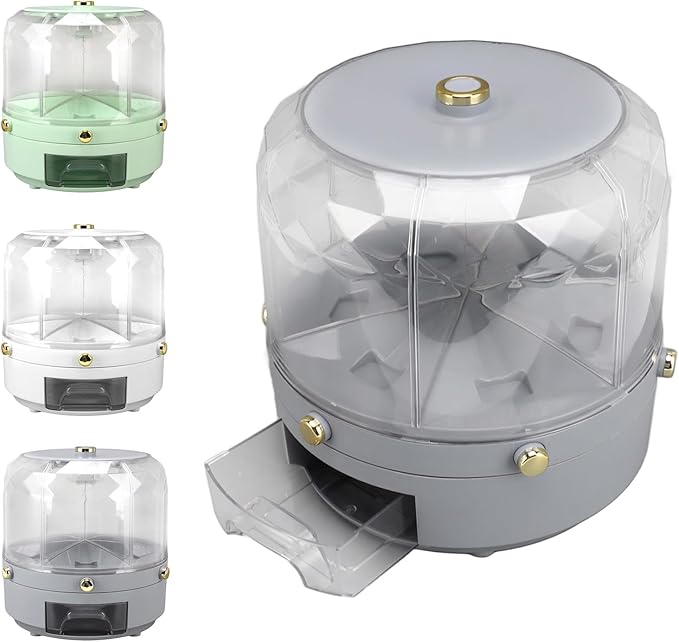 Grain Storage Container Rotatable Rice Dispenser Box 6 Grid Grain Dispenser 360 Degree Rotating Food Dispenser Cereal Dispenser Countertop for Beans Rice Grains(grey)