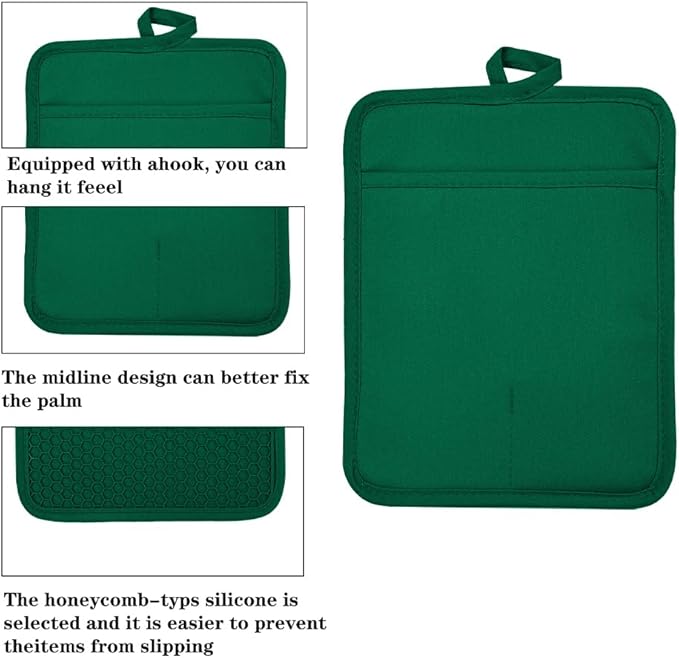 Oven Pot Holder with Pocket Cotton Heat Resistant Coaster Potholder Kitchen Hot Pad Oven Mitts for Cooking and Baking Square 7"x9" (Jasper, Silicone)