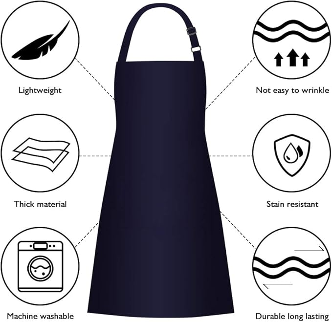 Jubatus 2 Pack Bib Aprons with 2 Pockets Cooking Chef Kitchen Apron for Women Men, Navy Blue