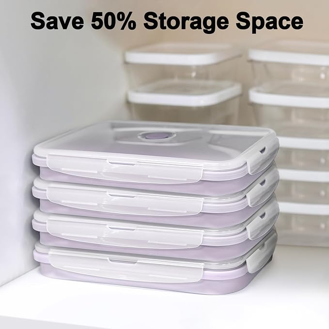 Silicone Food Storage Containers with Lids, 4 Pack Set 27oz/800ml Collapsible Meal Prep Lunch Containers with Airtight Lid & Ven for Kitchen, Camping, Microwave, Freezer and Dishwasher Safe