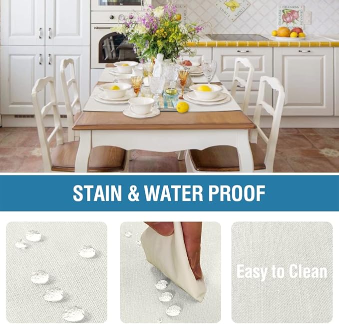 H.VERSAILTEX Linen Placemats Set of 4 Premium Solid Table Placemats for Dining Table Spill-Proof Waterproof Table Mats Heat-Resistant Kitchen Table Mats Washable, 12x18 inches, Ivory