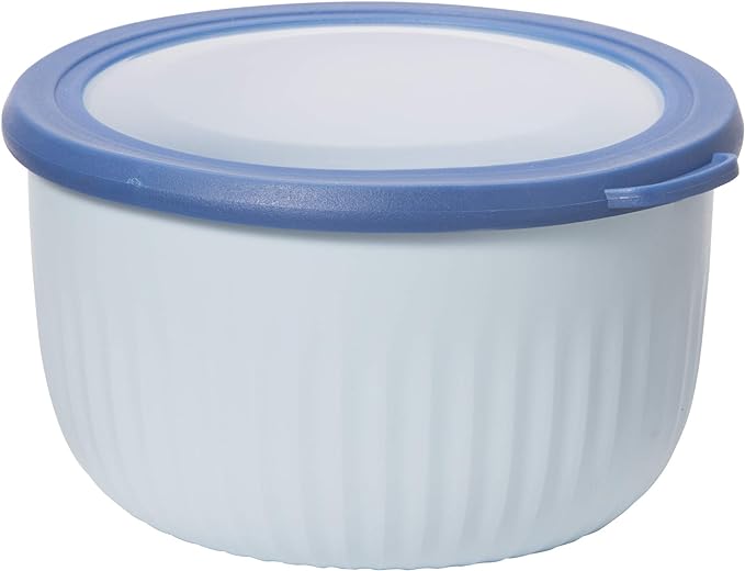 Oggi Prep, Store & Serve Plastic Bowl w/See-Thru Lid- Dishwasher, Microwave & Freezer Safe, (2.6 qt) Blue w/Dk Blue Lid
