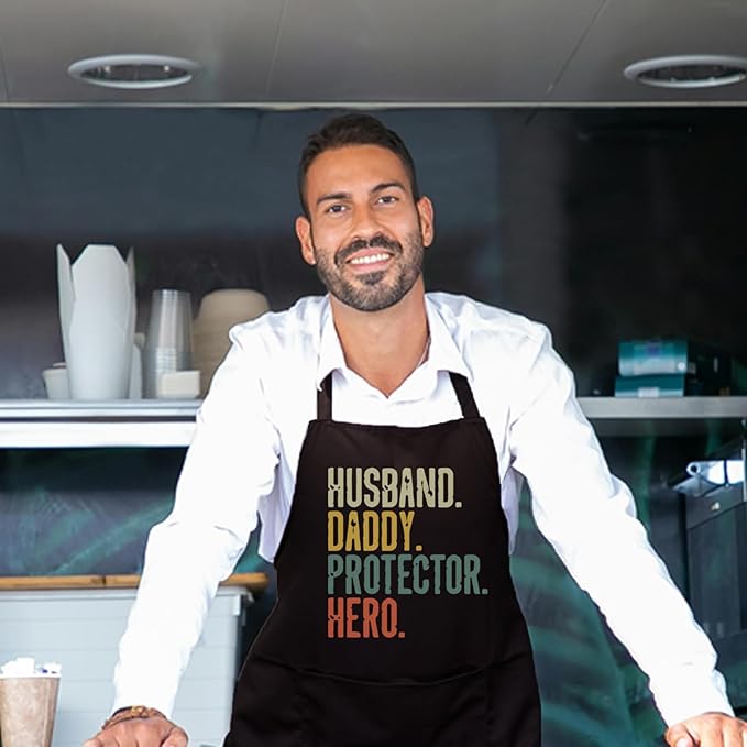 Chef Aprons for Men Women with Pockets, Kitchen Apron for Cooking Grilling Gifts for Dad Mom Birthday Christmas