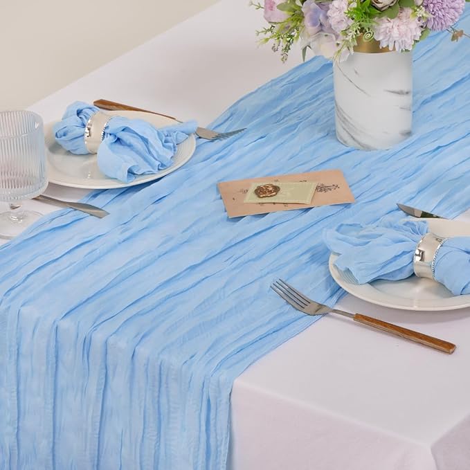 MLMC 10 Pack Light Blue Cheesecloth Napkins Bulk Washable Cloth Napkins Set of 10 21"x21" Rustic Boho Baby Blue Gauze Dinner Table Napkins for Baby Shower Birthday Wedding Reception Decor