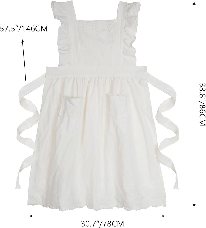 Aoomzoon Vintage Aprons for Women with Pockets Cute Lace Ruffle Adjustable Apron for Cooking Kitchen Baking Gardening