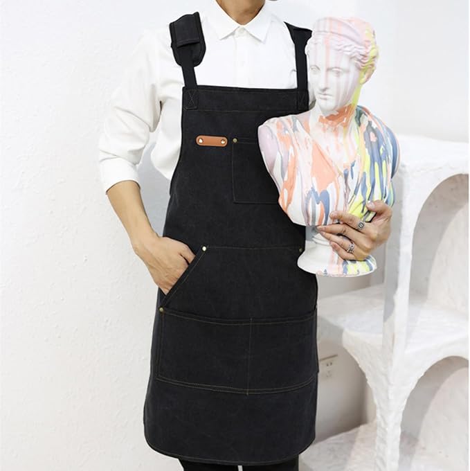 Kitchen apron 16oz canvas with cross-back, waterproof and oil-proof, heavy-duty gardening apron with multiple pockets
