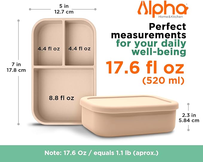 3 Compartment Silicone Bento Box for Kids – BPA Free Snack Container, Leak-Resistant School Lunch Box, Small Portions, Easy to Clean, Dishwasher Safe
